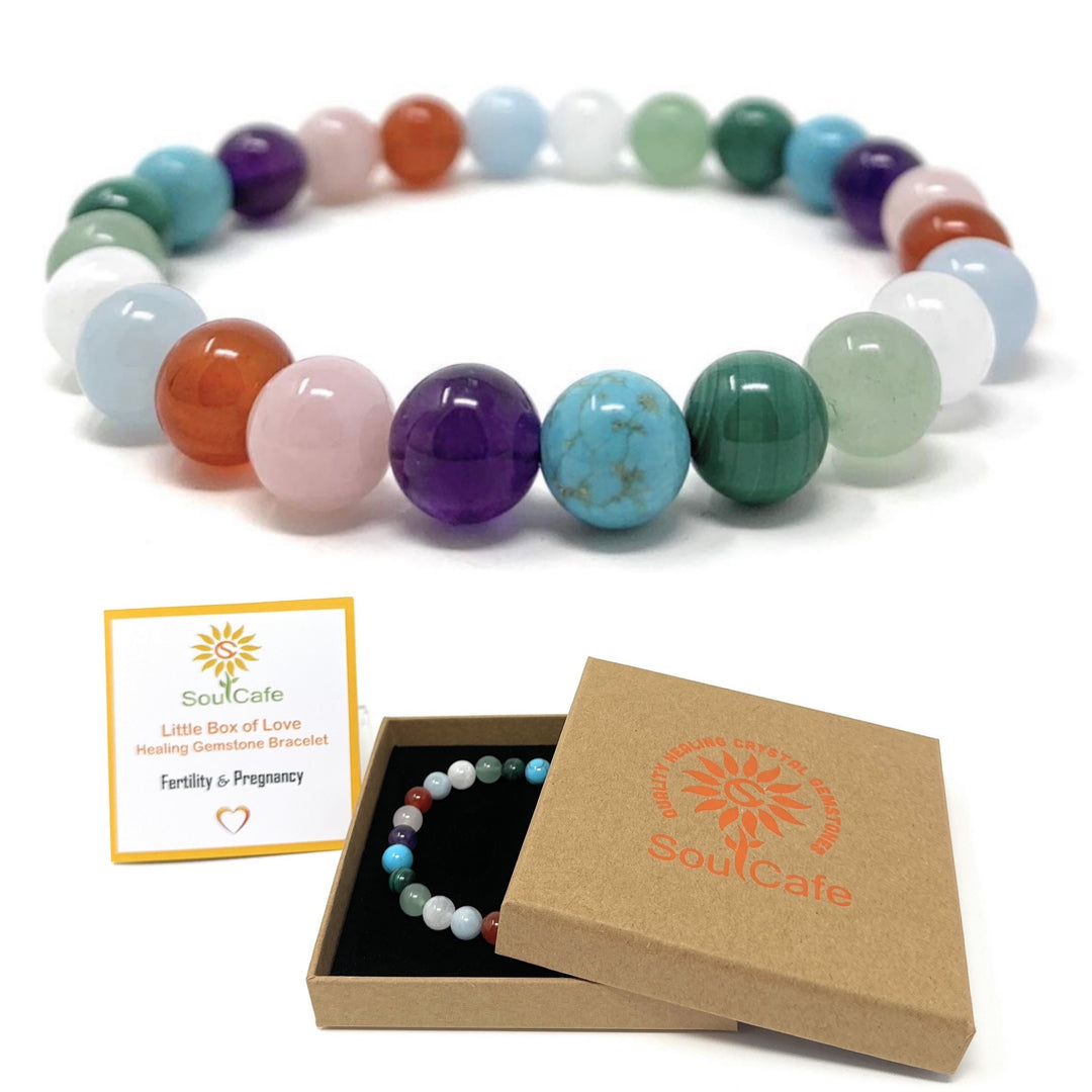 Fertility & Pregnancy Crystal Gemstone Stretch Bead Bracelet - Soul Cafe Gift Box and Tag