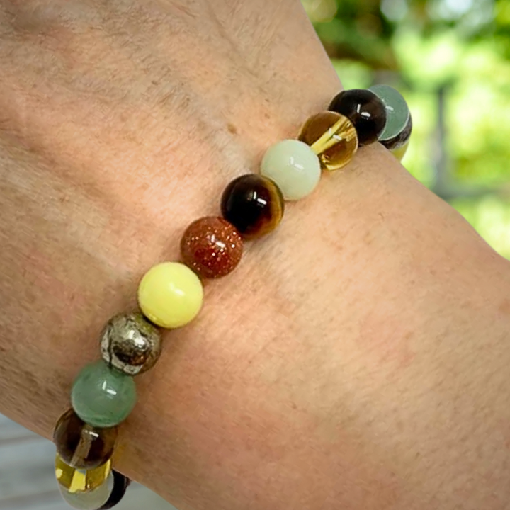 Manifesting Abundance Crystal Gemstone Stretch Bead Bracelet for Holistic Support - Prosperity Bracelet - Soul Cafe Gift Box & Tag