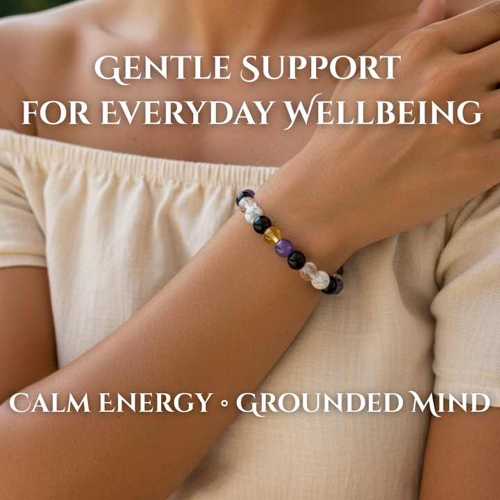 SoulCafe Crystal Gemstone Holistic Pain Support Stretch Bead Bracelet  - Wellbeiing Crystals