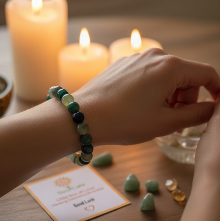 Good Luck Crystal Gemstone Stretch Bead Bracelet - Soul Cafe Gift Box and Tag