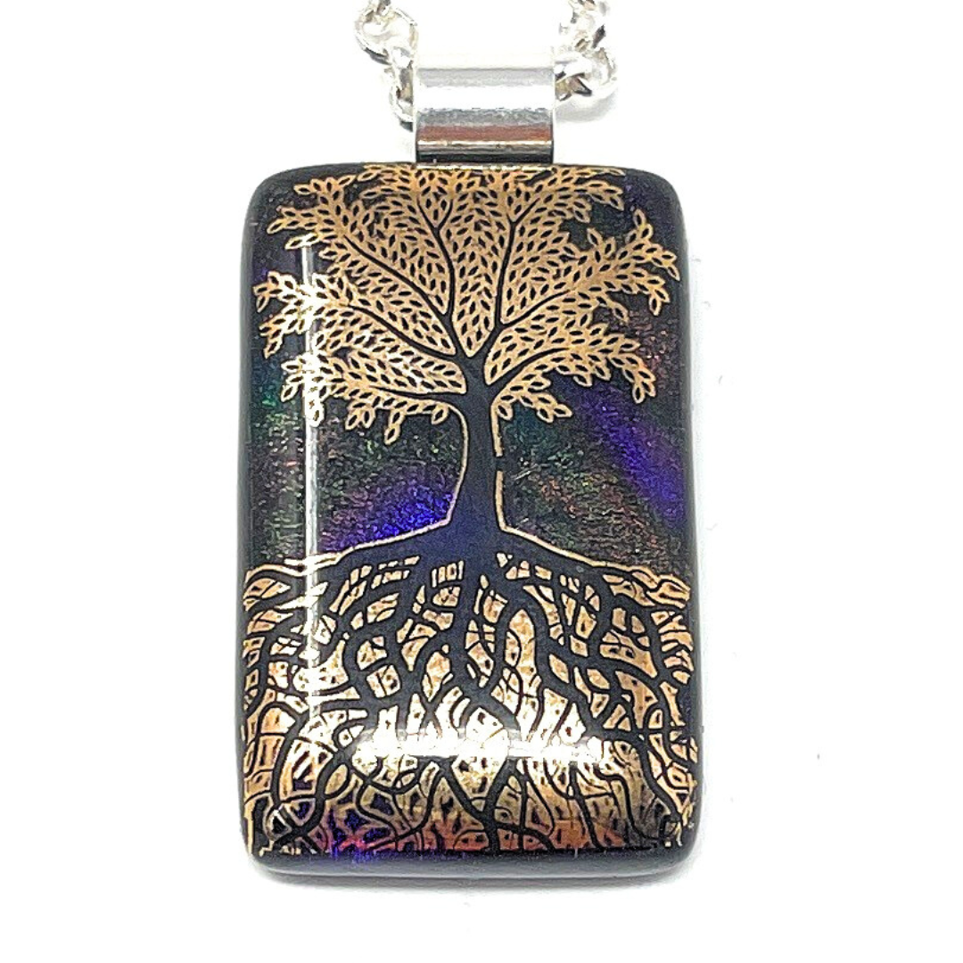 SoulCafe Dichroic glass kiln fused tree of life Pendant - Unique one of a kind - 3cm x 1.5cm