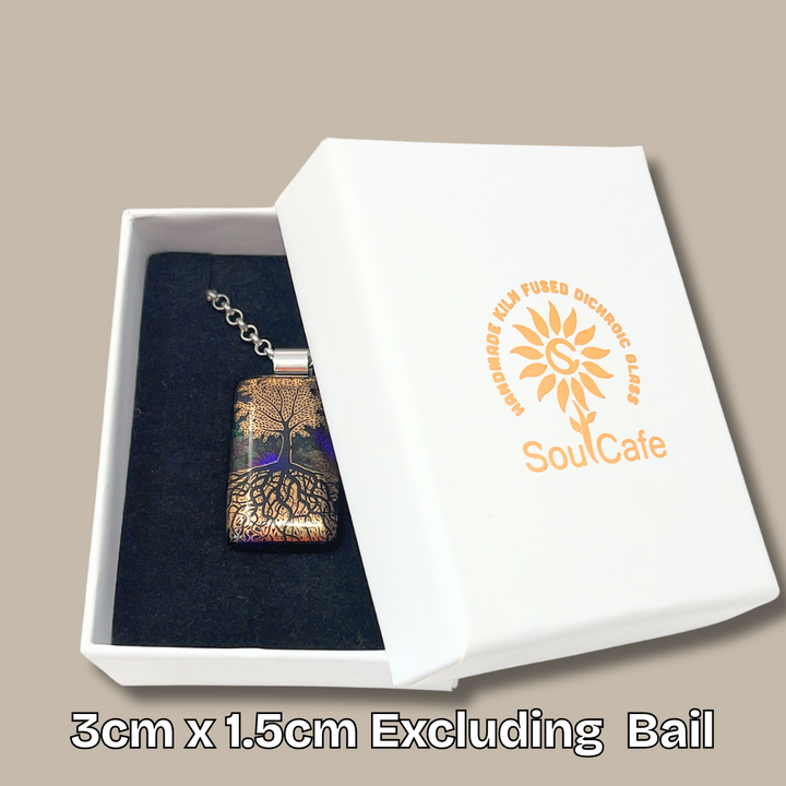SoulCafe Dichroic glass kiln fused tree of life Pendant - Unique one of a kind - 3cm x 1.5cm
