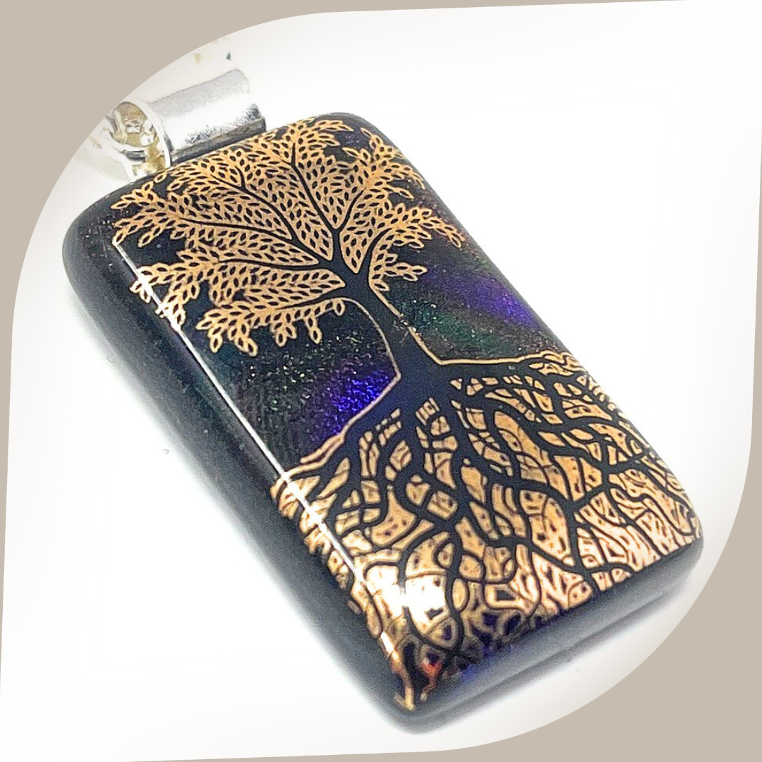 SoulCafe Dichroic glass kiln fused tree of life Pendant - Unique one of a kind - 3cm x 1.5cm