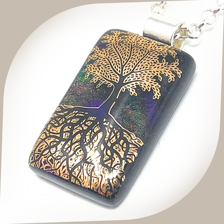 SoulCafe Dichroic glass kiln fused tree of life Pendant - Unique one of a kind - 3cm x 1.5cm