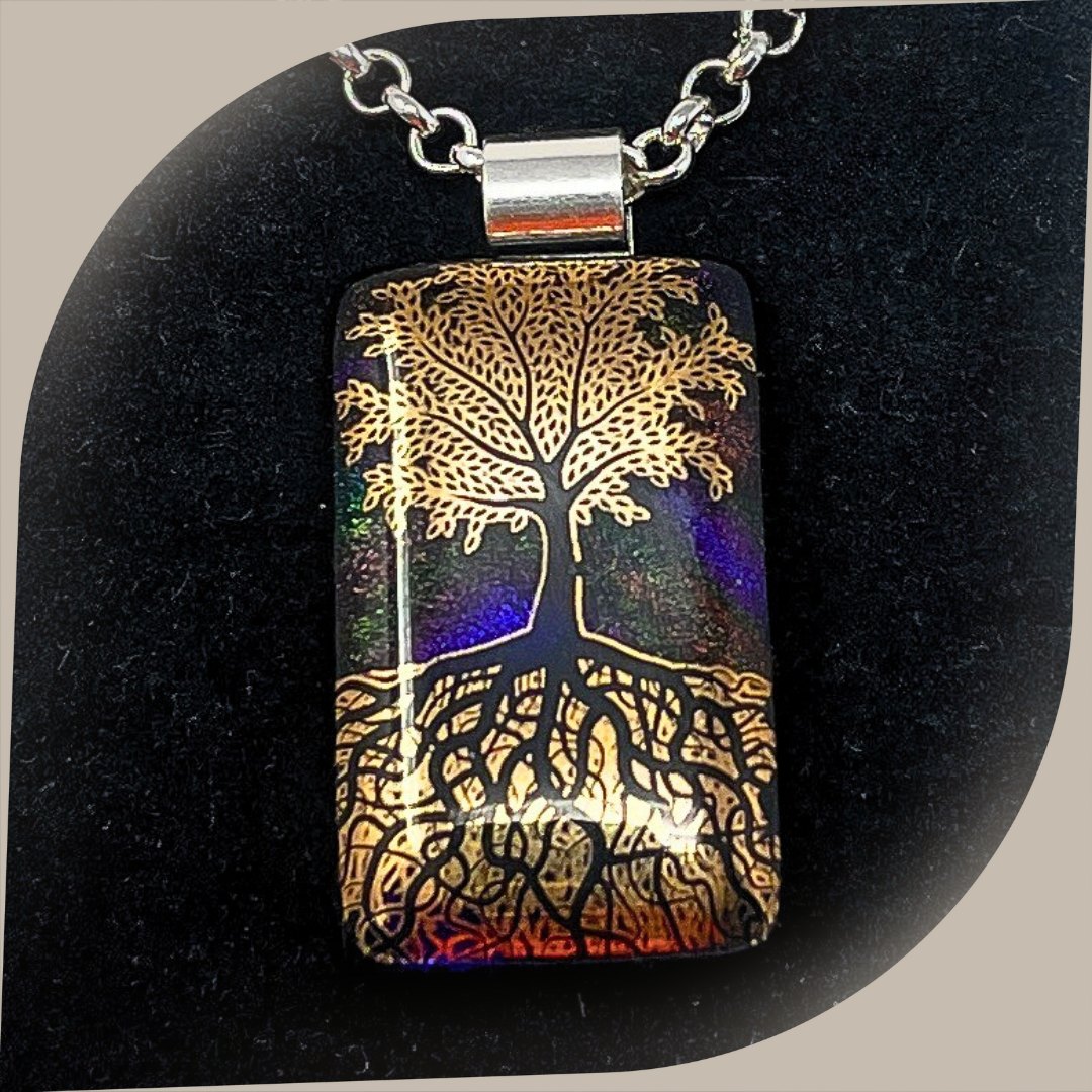 SoulCafe Dichroic glass kiln fused tree of life Pendant - Unique one of a kind - 3cm x 1.5cm