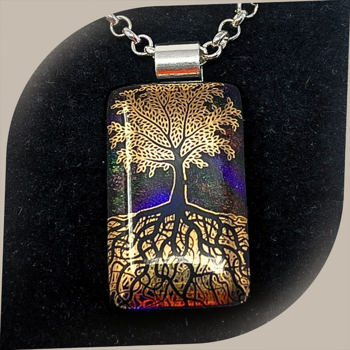 SoulCafe Dichroic glass kiln fused tree of life Pendant - Unique one of a kind - 3cm x 1.5cm