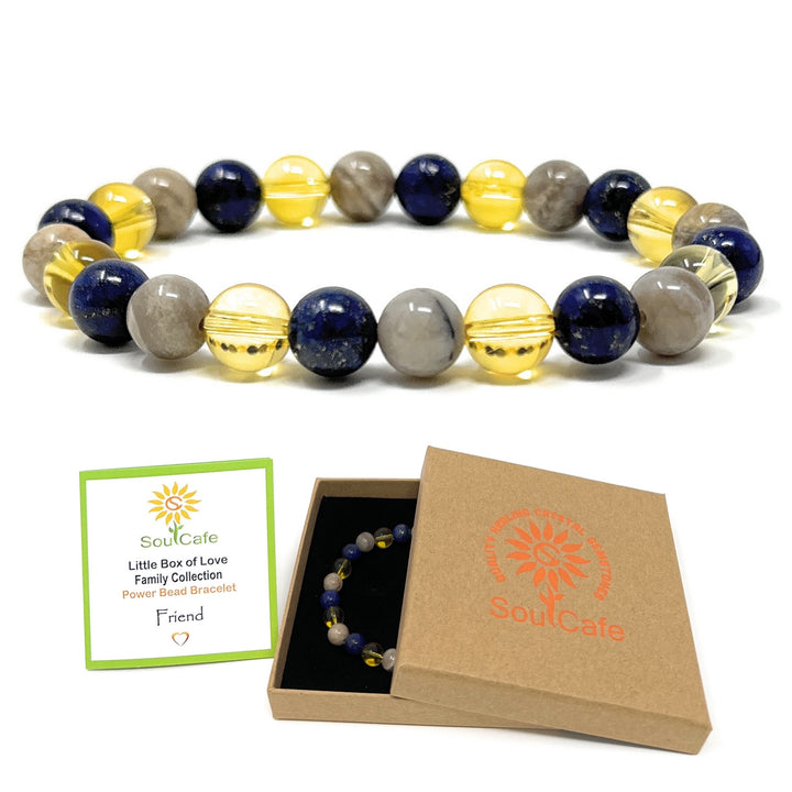Gift for Friend - Bestie - Stretch Bead Crystal Gemstone Bracelet - Soul Cafe Gift Box & Tag