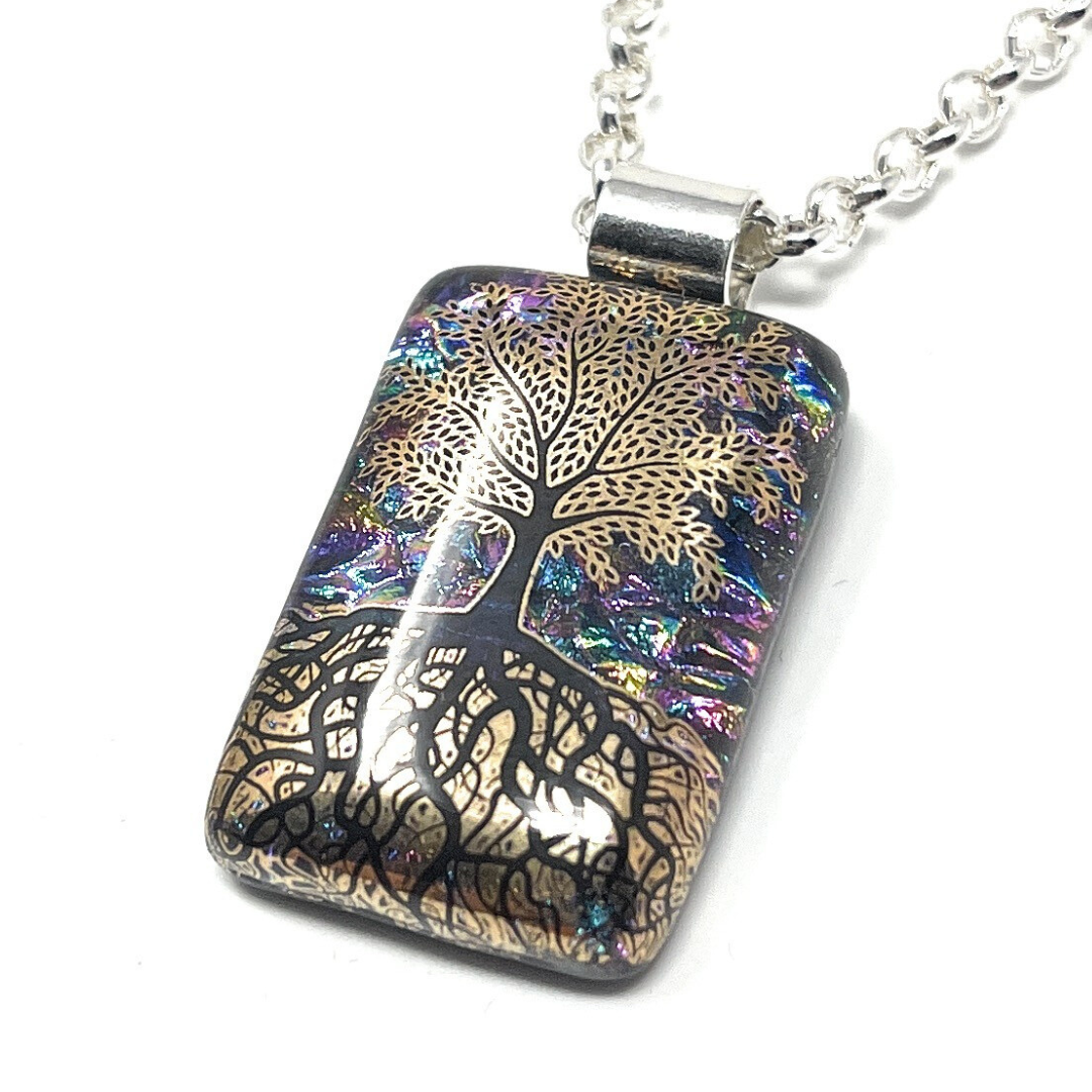 SoulCafe Dichroic glass kiln fused tree of life Pendant - Unique one of a kind - 2.5cm x 1.5cm