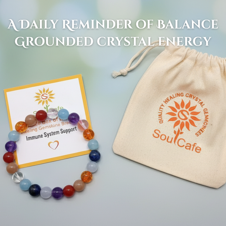 Immune System Crystal Gemstone Bead Bracelet - Soul Cafe Gift Box and Tag