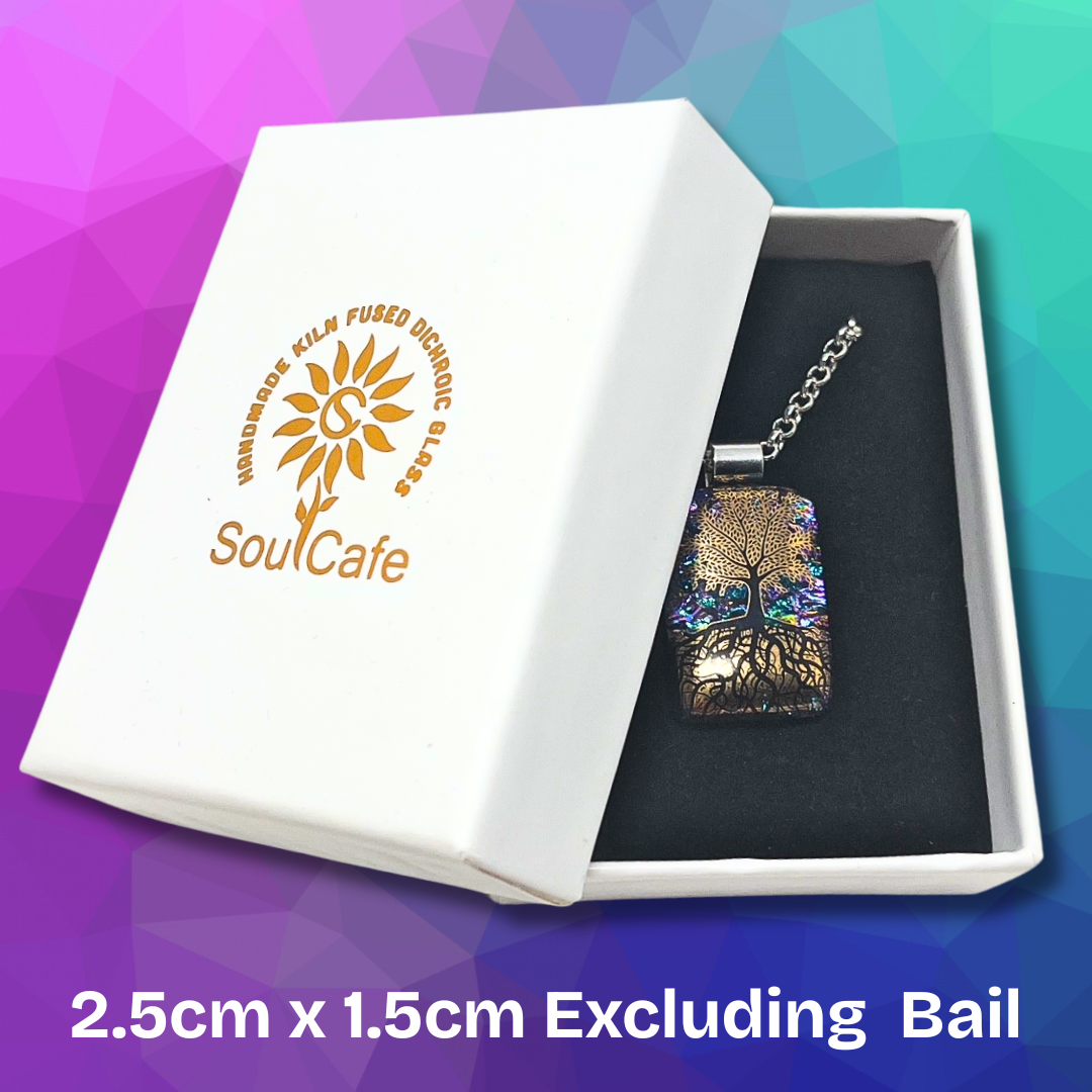SoulCafe Dichroic glass kiln fused tree of life Pendant - Unique one of a kind - 2.5cm x 1.5cm
