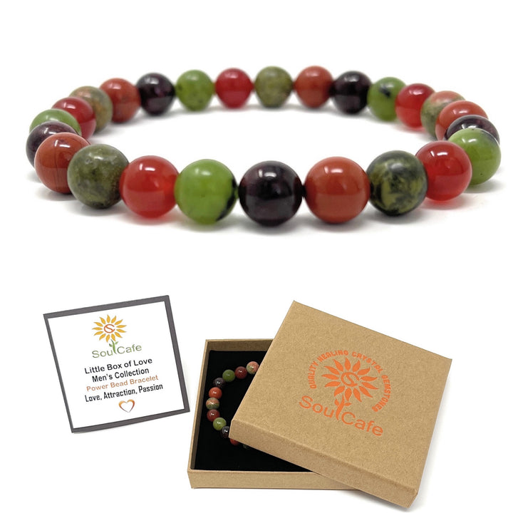 Men's Love & Passion Stretch Crystal Gemstone Bead Bracelet - Soul Cafe Box & Tag