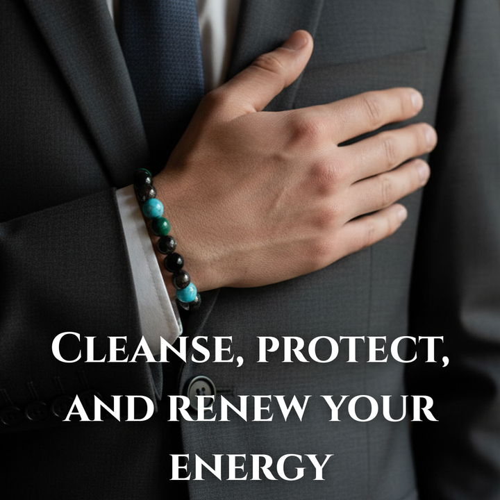 Men's Negative Energy Shield Crystal Gemstone Bead Bracelet - Soul Cafe Gift Box & Tag