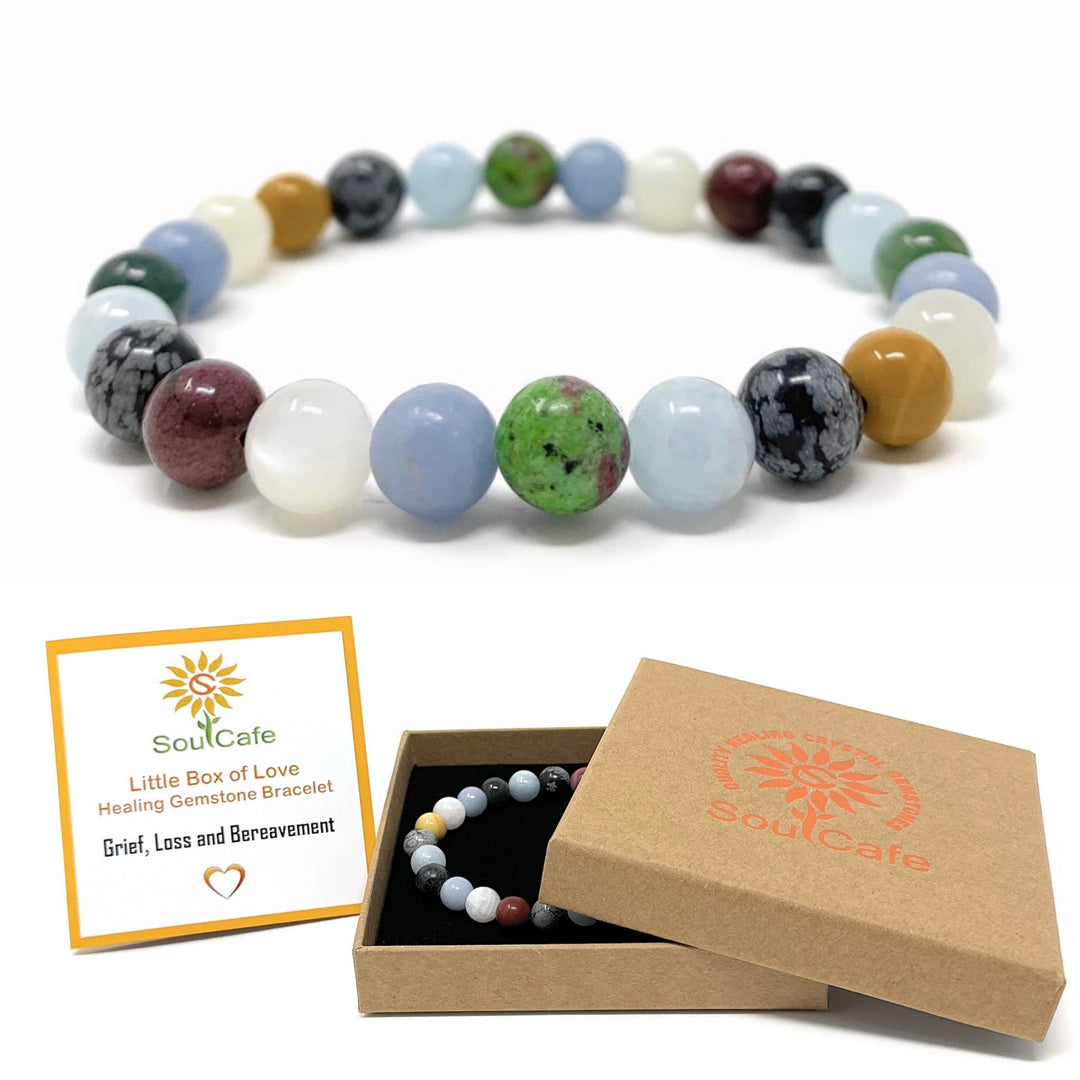 Grief Crystal Gemstone Bracelet  - Crystals for Loss and Bereavement - Soul Cafe Gift Box and Tag