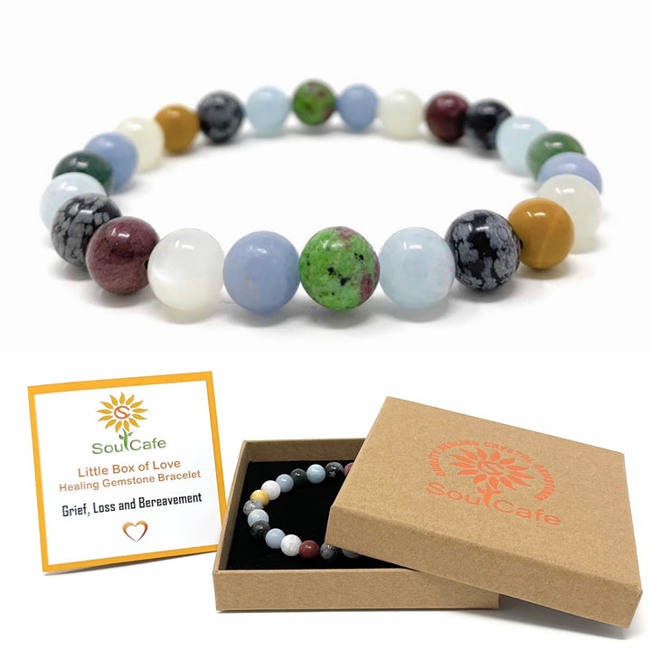 Grief Crystal Gemstone Bracelet  - Crystals for Loss and Bereavement - Soul Cafe Gift Box and Tag