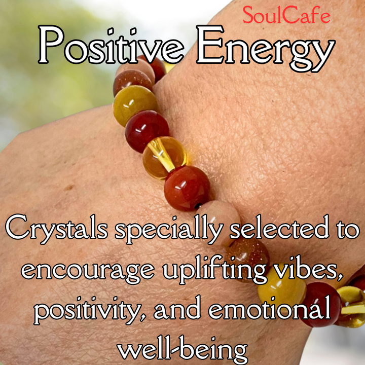 Positive Energy Crystal Gemstone Bead Bracelet - Soul Cafe Gift Box & Tag - Crystals for Positivity