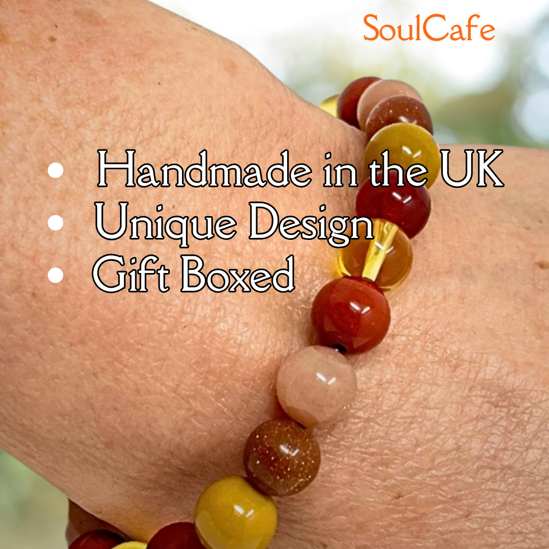 Positive Energy Crystal Gemstone Bead Bracelet - Soul Cafe Gift Box & Tag - Crystals for Positivity