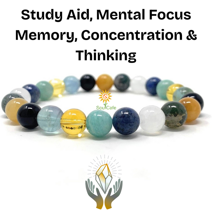 SoulCafe Study Aid, Mental Focus, Memory, Concentration & Thinking Crystal Bead Bracelet: S/M/L/XL