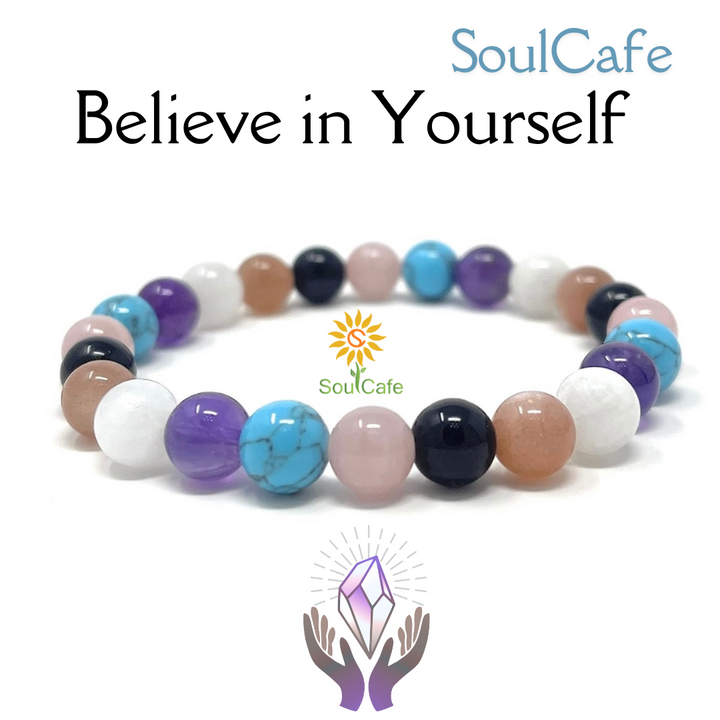 Believe In Yourself Power Bead Bracelet - Stretch Healing Gemstone Bracelet - Crystal Bead Bracelet - Soul Cafe Gift Box & Tag