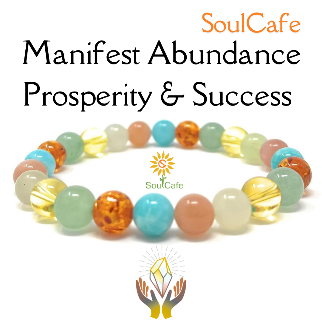 SoulCafe Abundance & Prosperity Crystal Bead Bracelet – Natural Gemstone Bracelet for Success & Positive Energy – Stretch Fit – Gift Box & Crystal Meaning Card