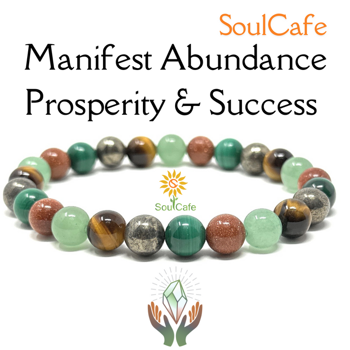 Men's Prosperity Abundance & Success Crystal Bead Bracelet - Holistic Support for Manifesting - Soul Cafe Gift Box & Tag
