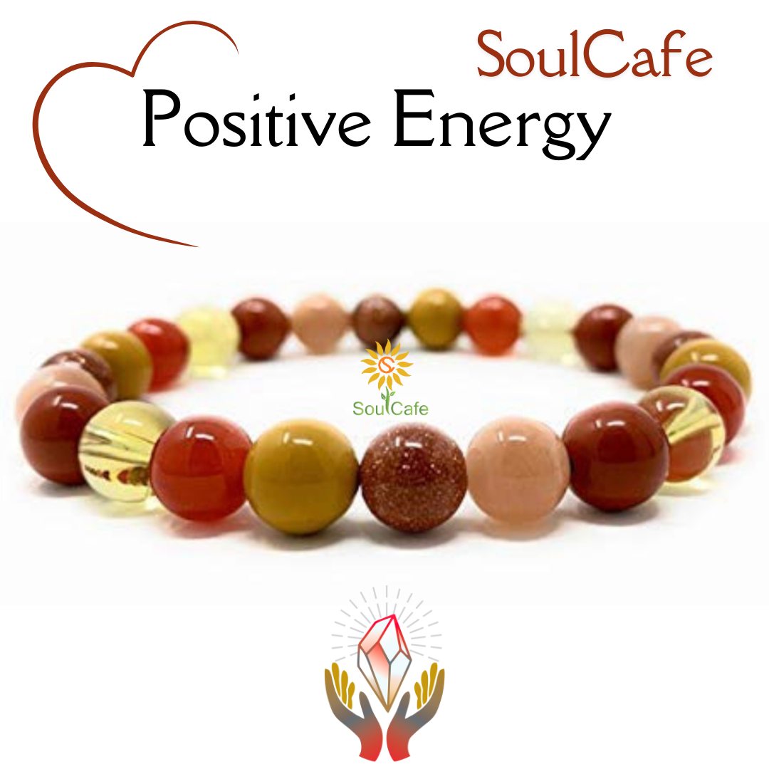 Positive Energy Crystal Gemstone Bead Bracelet - Soul Cafe Gift Box & Tag - Crystals for Positivity