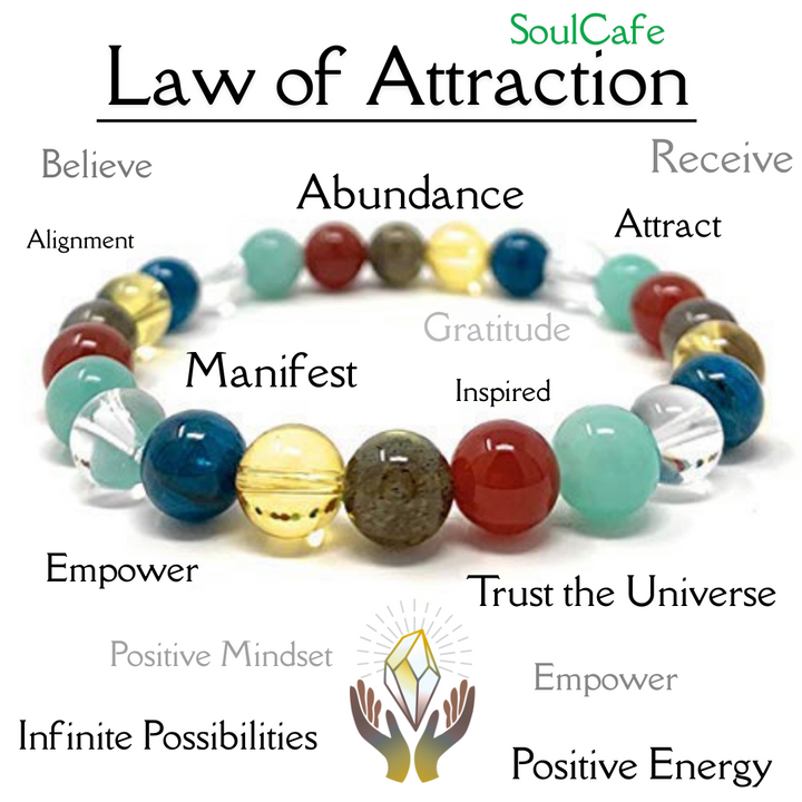 Law of Attraction & Manifesting Crystal Gemstone Bead Bracelet -  - Gift Box and Tag