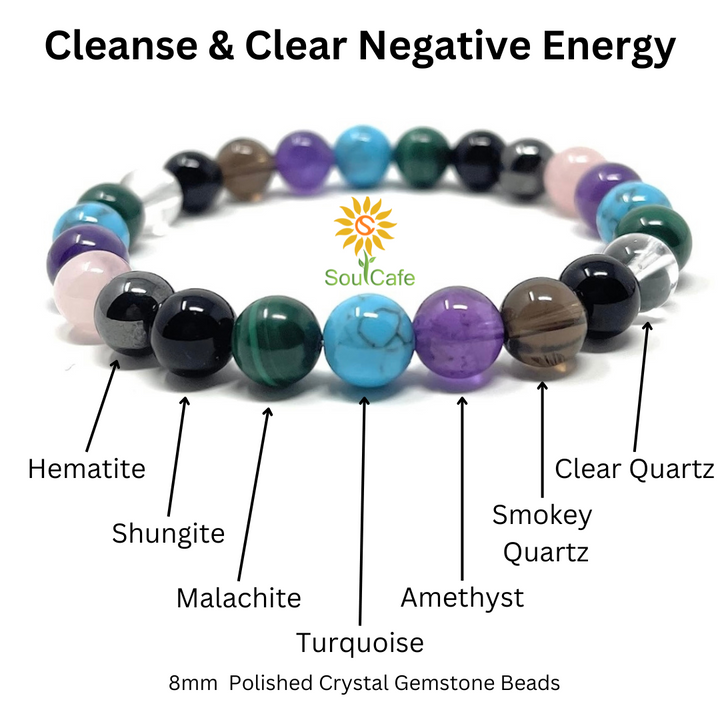 Cleanse & Clear Negative Energy Crystal Bracelet - Healing Power Bead Bracelet - Box and Tag