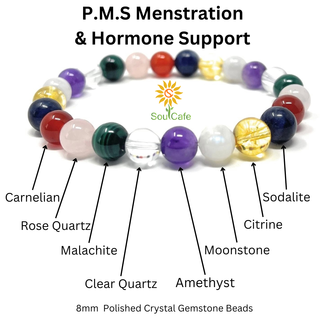 Crystal Gemstone Bead Bracelet for Holistic Support with PMS - Soul Cafe Gift Box and Tag