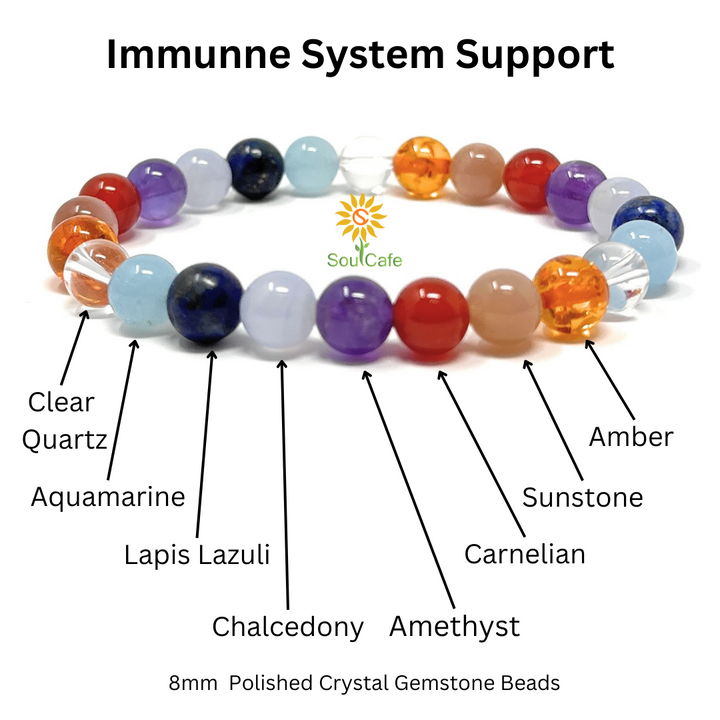 Immune System Crystal Gemstone Bead Bracelet - Soul Cafe Gift Box and Tag