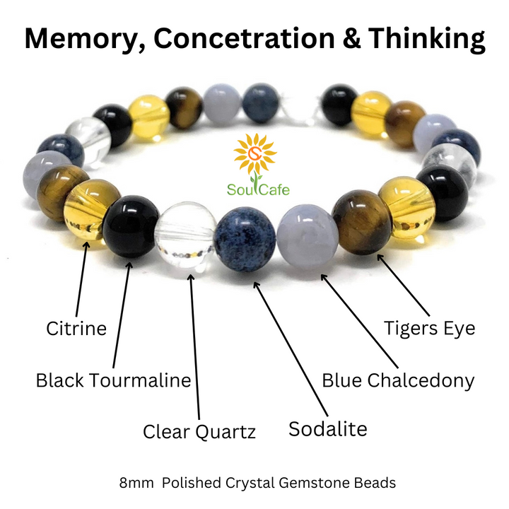 Memory, Concentration & Thinking Crystal Gemstone Stretch Bracelet - Soul Cafe Gift Box and Tag