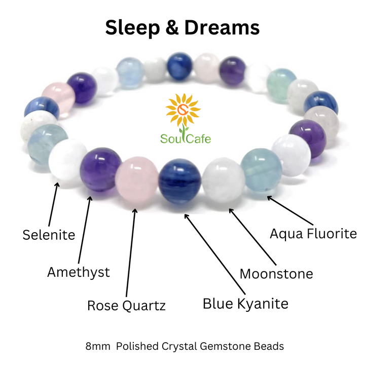 Sleep and Dream Crystal Gemstone Stretch Bead Bracelet - Soul Cafe Gift Box and Tag