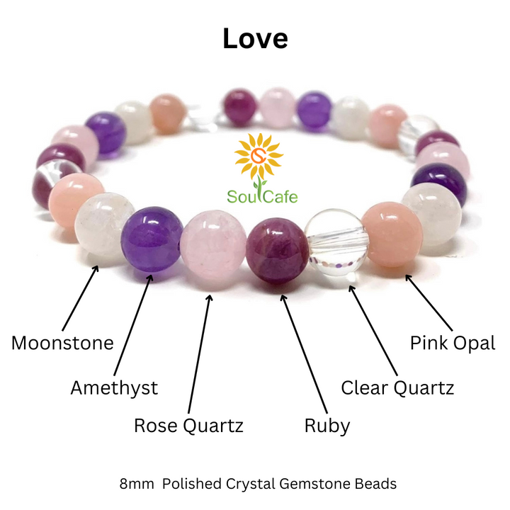Love Crystal Power Bead Bracelet - Stretch Crystal Gemstone Bracelet - Attract love, deepen emotional bonds, and inspire passion.