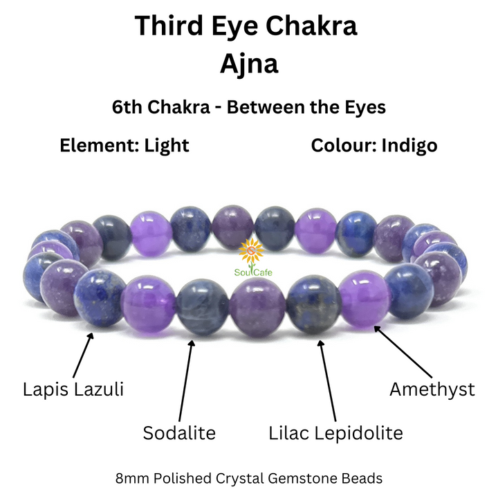 Soulcafe Third Eye Chakra Crystal Bead Bracelet with Gemstones for Spiritual Connection, Wellness, Reiki, Meditation & Affirmation's Gift Box & Crystal Meaning Information Tag