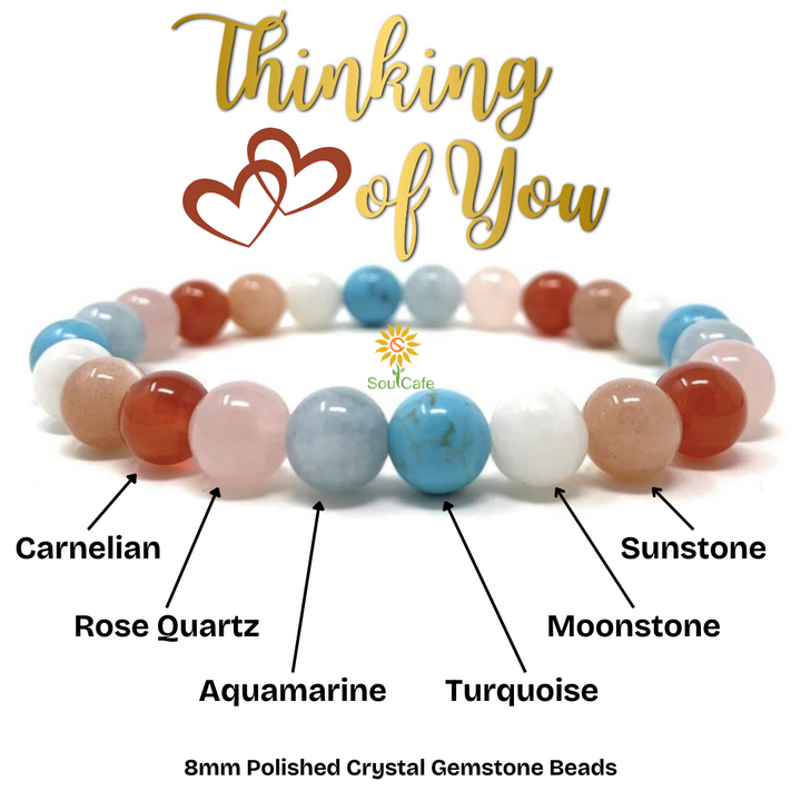 Thinking of You Bracelet - Missing You Gift - Crystal Gemstone Stretch Bead Bracelet - Soul Cafe Gift Box & Tag