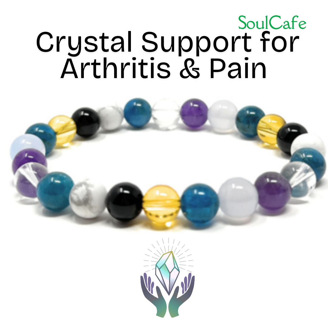Arthritis and Pain Crystal Gemstone Stretch Bead Bracelet - Soul Cafe Gift Box & Tag, Holistic Crystal Healing