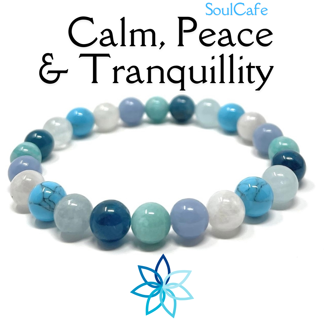Calm, Peace & Tranquillity Crystal Gemstone Stretch Bead Bracelet  - SoulCafe Gift Box & Tag