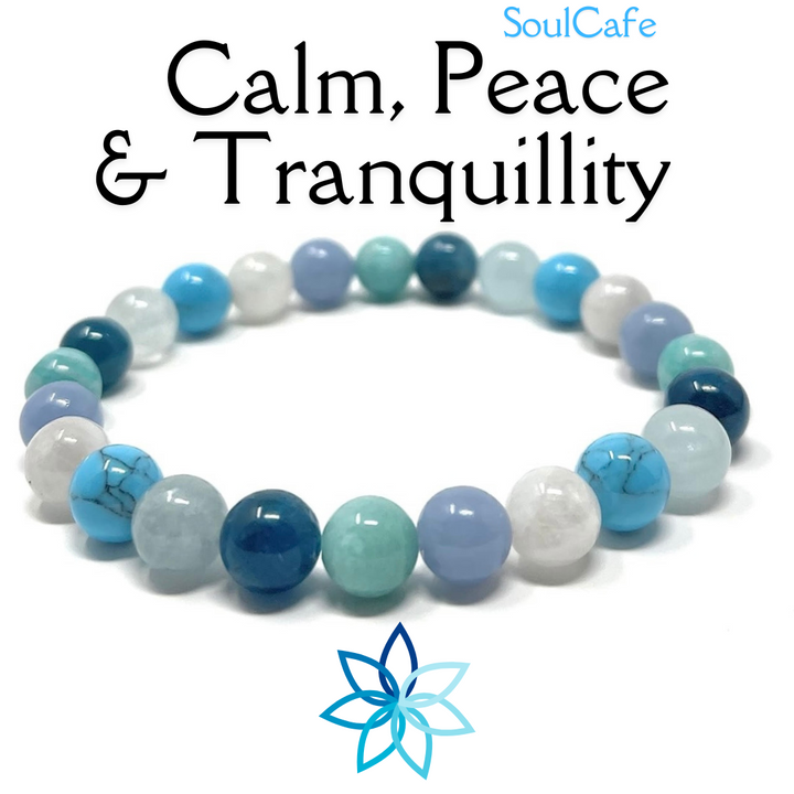Calm, Peace & Tranquillity Crystal Gemstone Stretch Bead Bracelet  - SoulCafe Gift Box & Tag