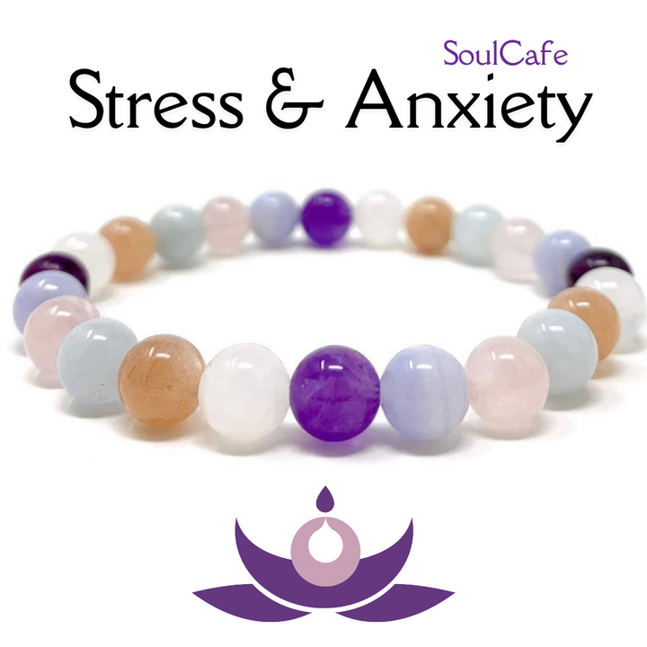 Stress and Anxiety Crystal Gemstone Stretch Bead Bracelet for Holistic Support - Soul Cafe Gift Box & Tag