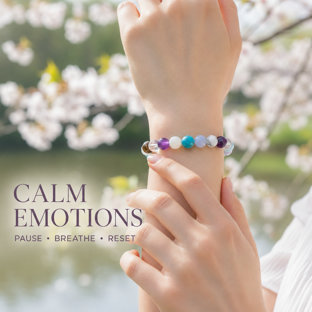 SoulCafe Calm Emotions handmade gemstone bracelet worn on the wrist