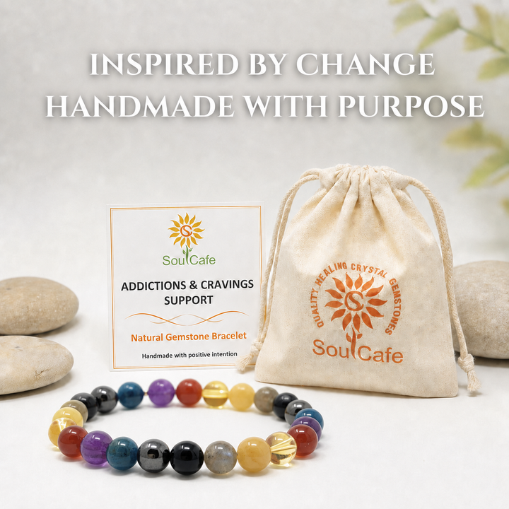 Addiction and Cravings Crystal Bead Bracelet - Gemstones Stretch Bracelet - Soul Cafe Gift Box & Tag