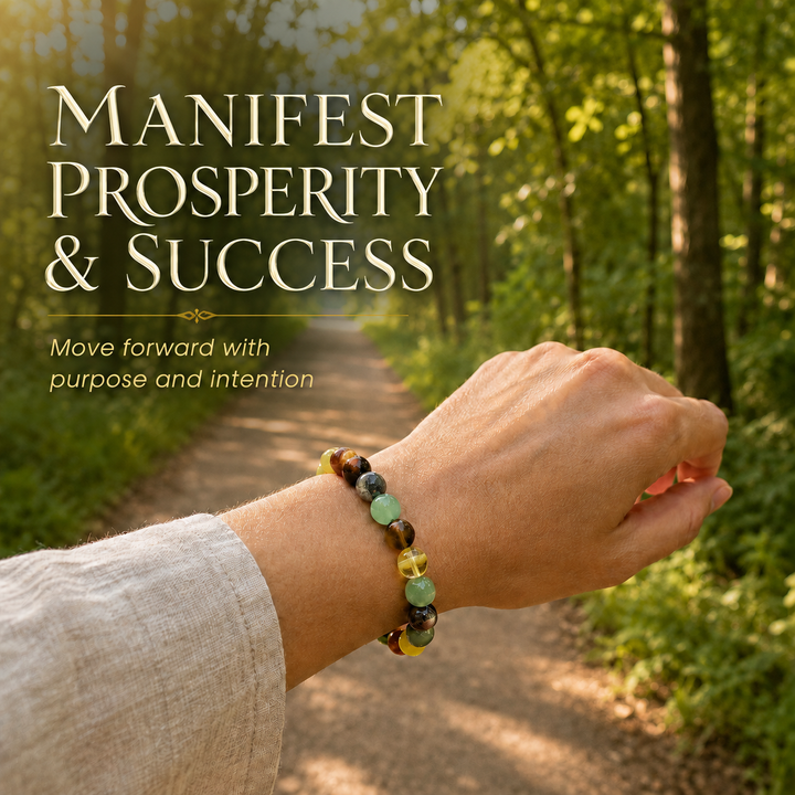 Manifesting Abundance Crystal Gemstone Stretch Bead Bracelet for Holistic Support - Prosperity Bracelet - Soul Cafe Gift Box & Tag