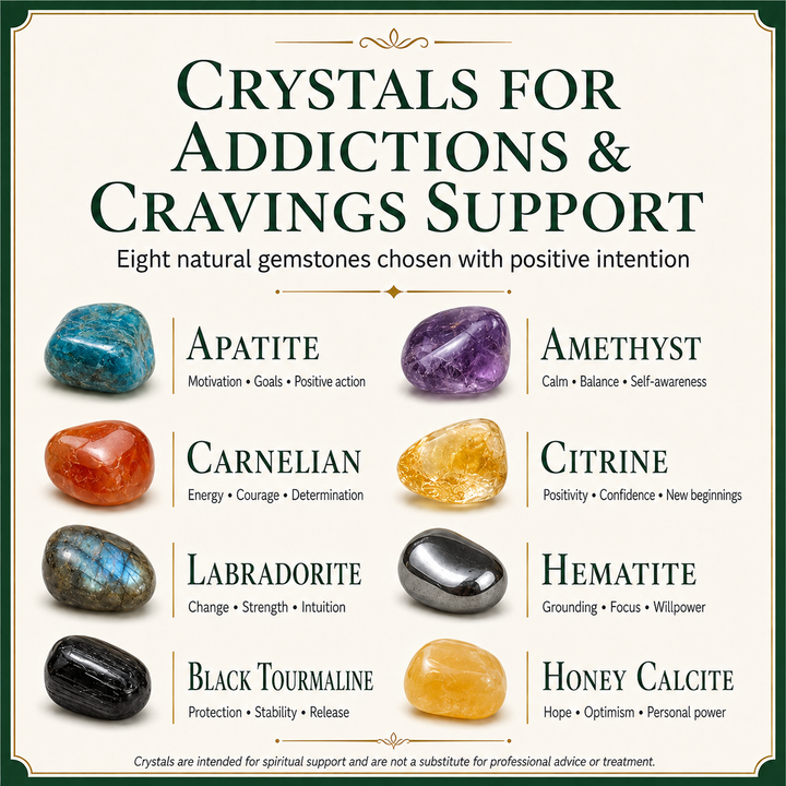 Addiction and Cravings Crystal Bead Bracelet - Gemstones Stretch Bracelet - Soul Cafe Gift Box & Tag