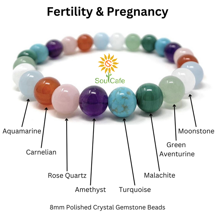 Fertility & Pregnancy Crystal Gemstone Stretch Bead Bracelet - Soul Cafe Gift Box and Tag