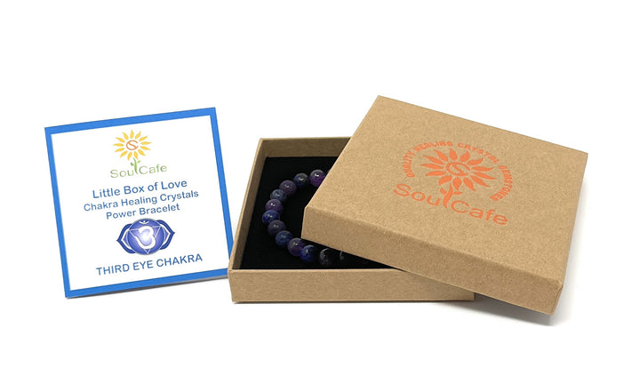 Soulcafe Third Eye Chakra Crystal Bead Bracelet with Gemstones for Spiritual Connection, Wellness, Reiki, Meditation & Affirmation's Gift Box & Crystal Meaning Information Tag