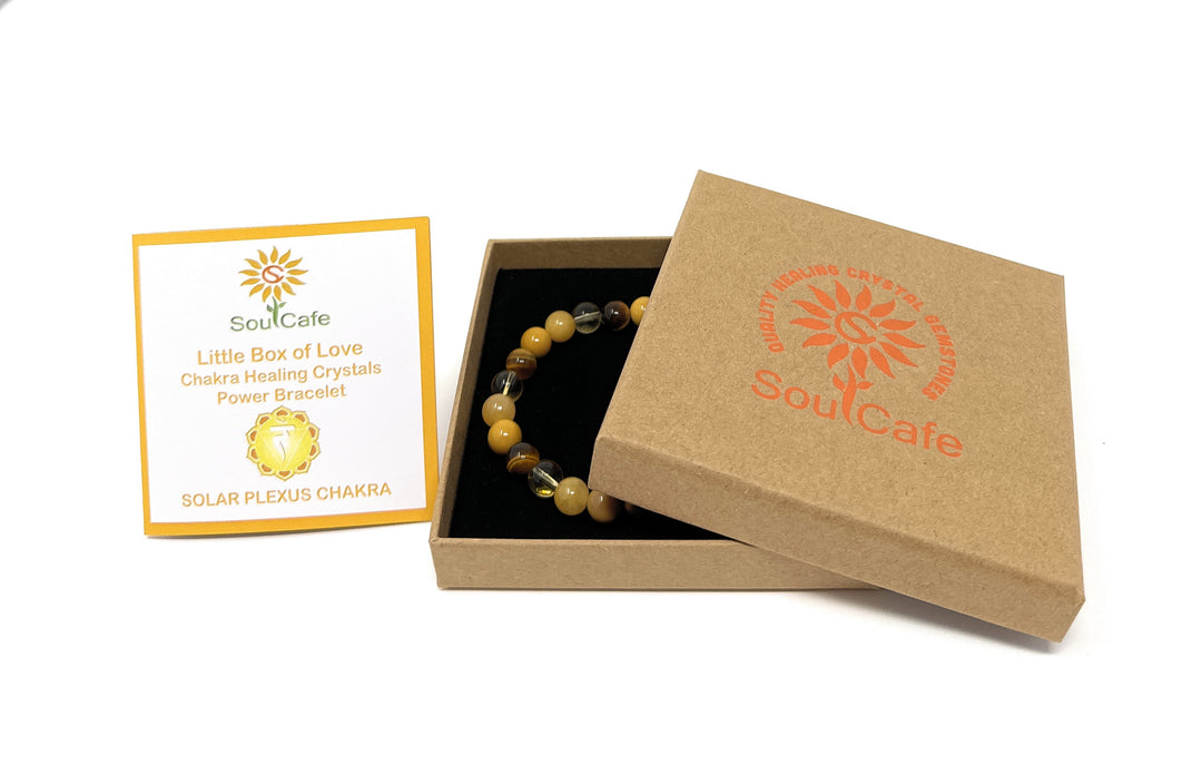 Soulcafe Solar Plexus Chakra Crystal Bead Bracelet with Gemstones for Spiritual Connection, Wellness, Reiki, Meditation & Affirmation's Gift Box & Crystal Meaning Information Tag