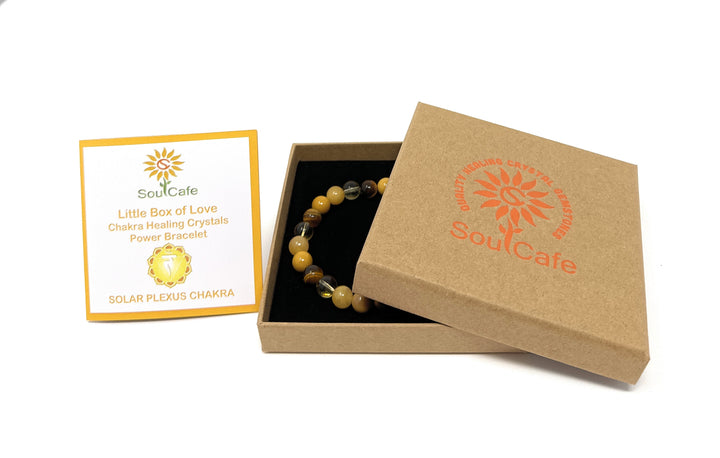 Soulcafe Solar Plexus Chakra Crystal Bead Bracelet with Gemstones for Spiritual Connection, Wellness, Reiki, Meditation & Affirmation's Gift Box & Crystal Meaning Information Tag