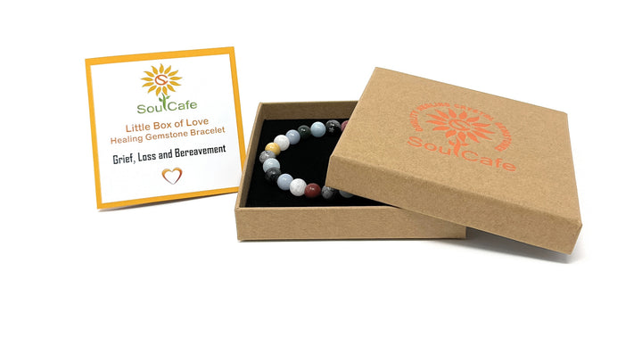 Grief Crystal Gemstone Bracelet  - Crystals for Loss and Bereavement - Soul Cafe Gift Box and Tag
