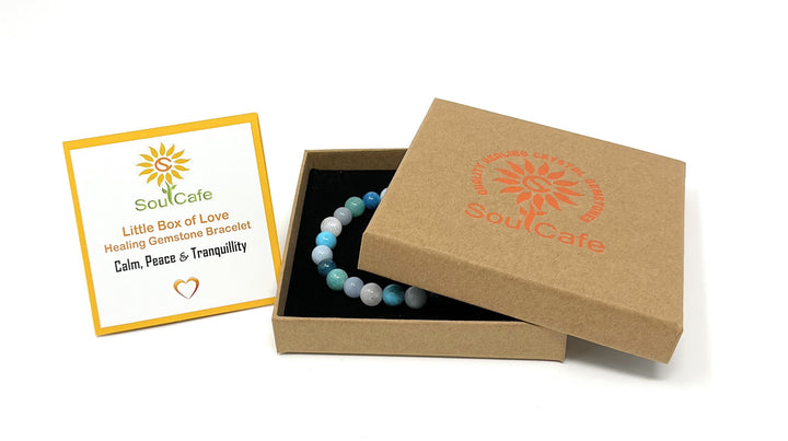 Calm, Peace & Tranquillity Crystal Gemstone Stretch Bead Bracelet  - SoulCafe Gift Box & Tag
