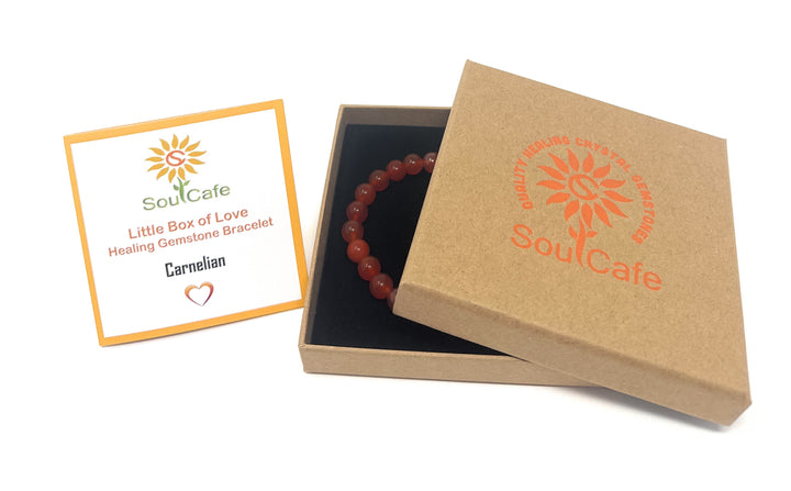 Carnelian Power Bead Crystal Bracelet - Crystal Gemstone Bracelet - Soul Cafe Gift Box & Tag