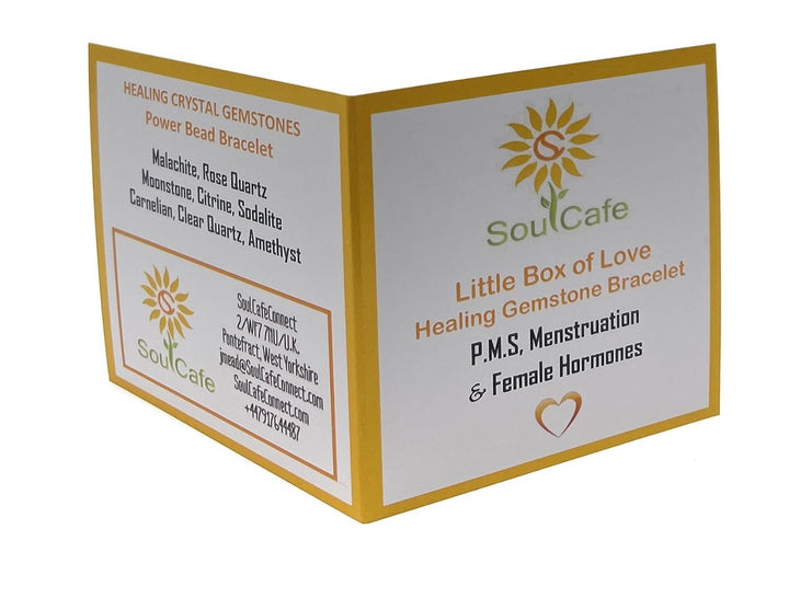 Crystal Gemstone Bead Bracelet for Holistic Support with PMS - Soul Cafe Gift Box and Tag